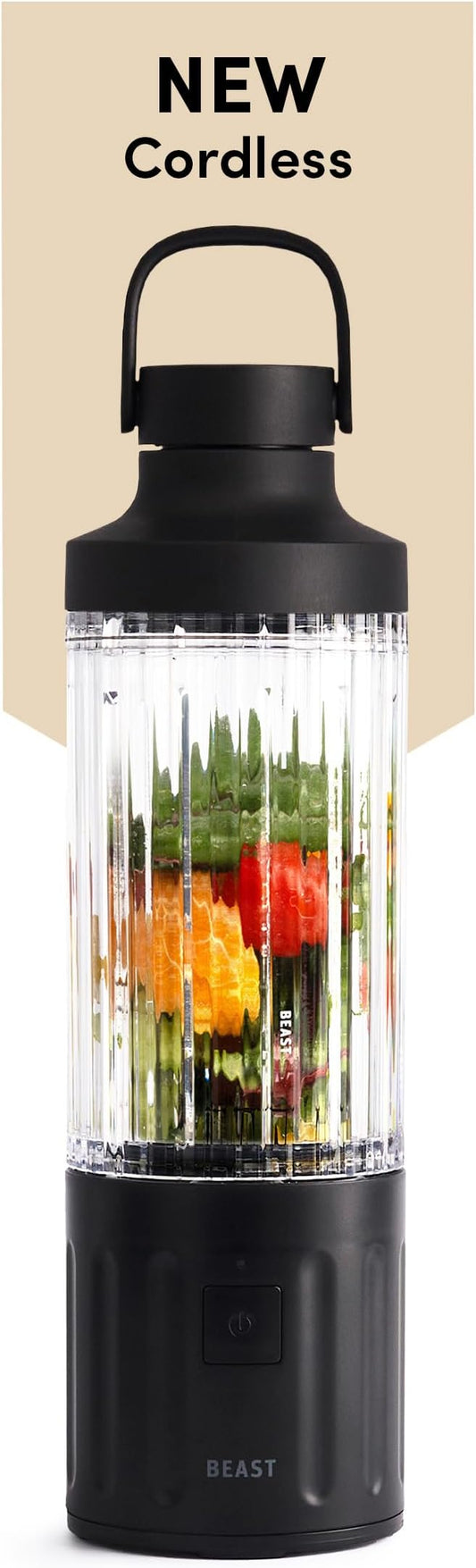 Beast GO Cordless, Premium Portable Blender for Shakes & Smoothies, 22oz Blending Vessel, Blends Ice & Frozen Fruit, Rechargeable USB-C Battery, Drinking Lid and Straw System (Carbon Black)