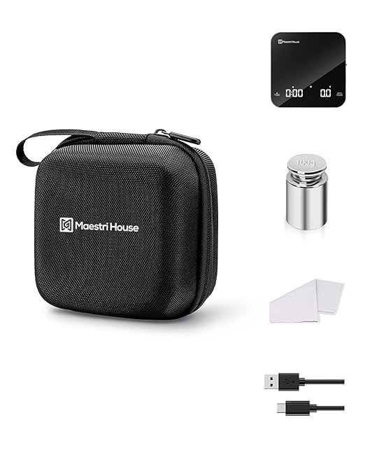 Maestri House Mini Coffee Scale Barista Kit with 100g Calibration Weight & Carrying Case, Rechargeable Espresso Scale with Timer, 0.1g Precision 2kg Kitchen Scale, Portable for Pour Over & Travel
