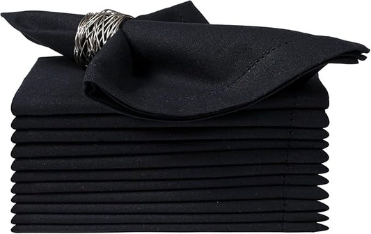 Black Cloth Napkins Set of 12, 18x18 Inch, Absorbent Cotton Blend Washable and Reusable Dinner Napkins for Table, Thanksgiving, Christmas, Wedding, Restaurant, Kitchen & Everyday Use