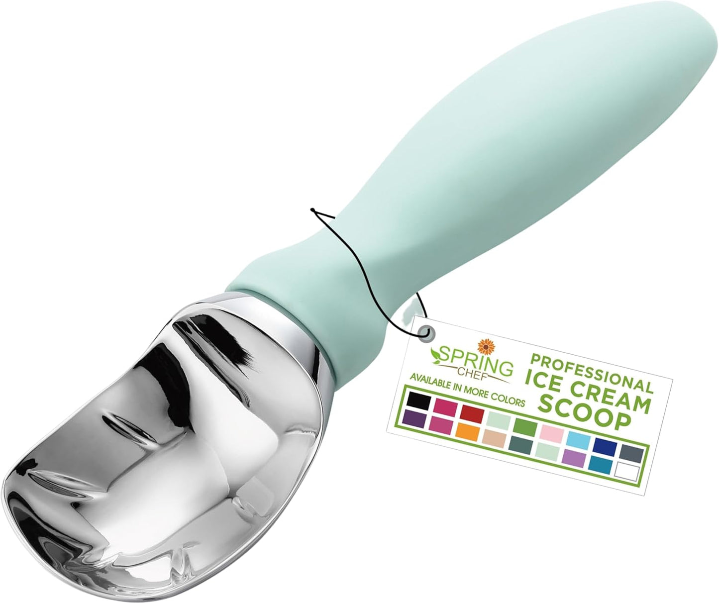 Spring Chef Heavy Duty Metal Ice Cream Scoop - Dishwasher Safe Ice Cream Scooper - Commercial Icecream Scoop Spade - Professional Kitchen Gadgets for Gelato, Melon, Sundae - Cookie Spoon - Mint