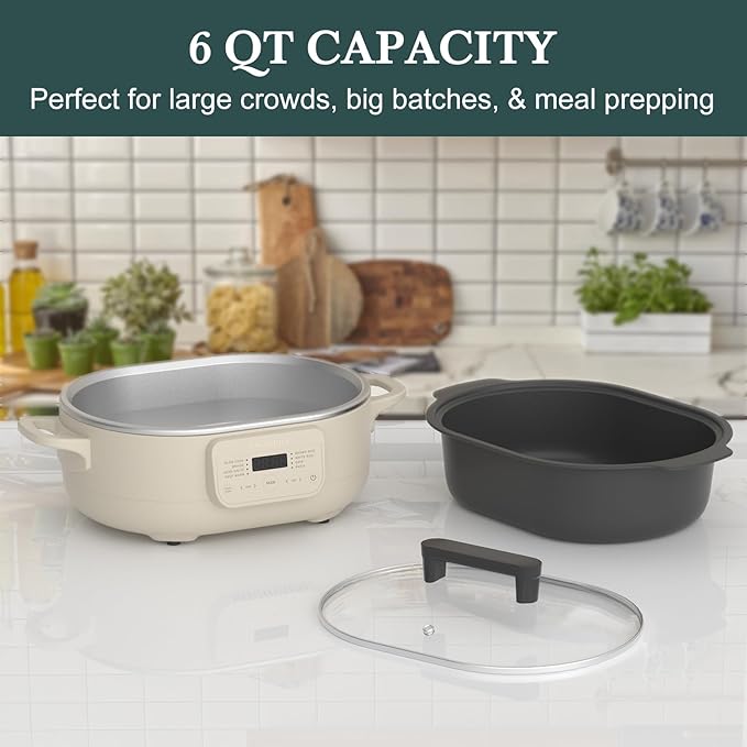 MAGNIFIQUE 6 Quart Multi-Cooker with 8-in-1 Casserole Programmable Slow Cooker, Dutch Oven, Pasta, Nonstick, Oven Safe Pot to 500°F Oatmeal Oatmeal
