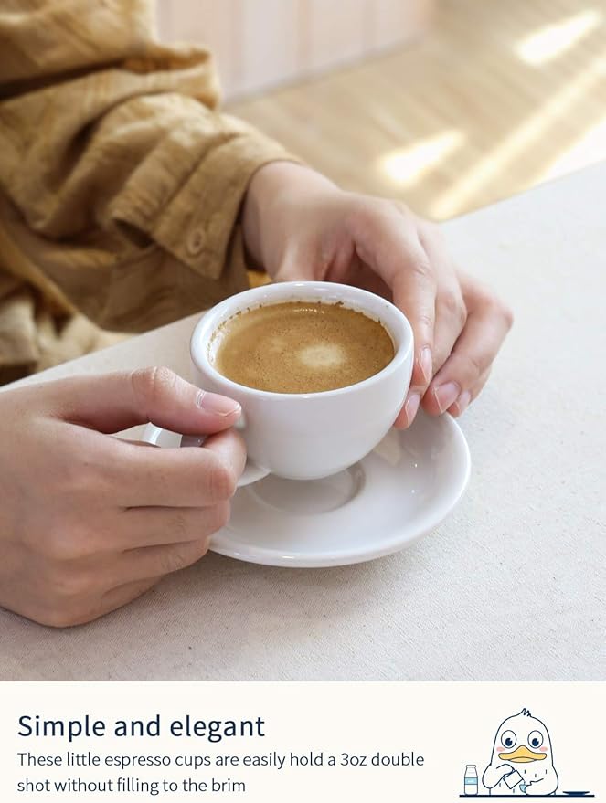 LE TAUCI 3 oz Espresso Cups with Saucers, Demitasse Coffee Cup for Shot, Lungo, Ristretto - 3 inch, Set of 4, White