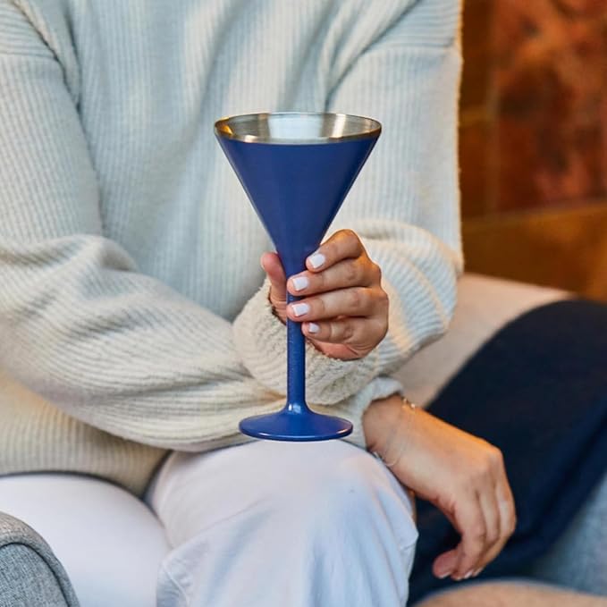 NEWPORT Stemware Collection Premium Vacuum Insulated Stainless Steel Martini Glasses, Lightweight Margarita Glasses, Unbreakable & Drinks Stay Cold, Non-Slip Silicon Base, Cocktail Glasses, 8oz, Gold