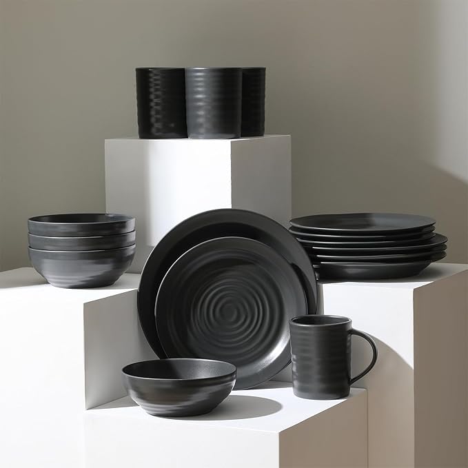 Stone Lain Orbit 16-Piece Dinnerware Set Stoneware, Charcoal