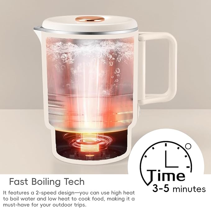 Premium Travel-Friendly Foldable Electric Kettle - 21oz Hot Water Boiler with for Coffee, Tea & Instant Drinks, Portable & Space-Saving Design for Camping, RV Trips & Hotel Stays, US Plug