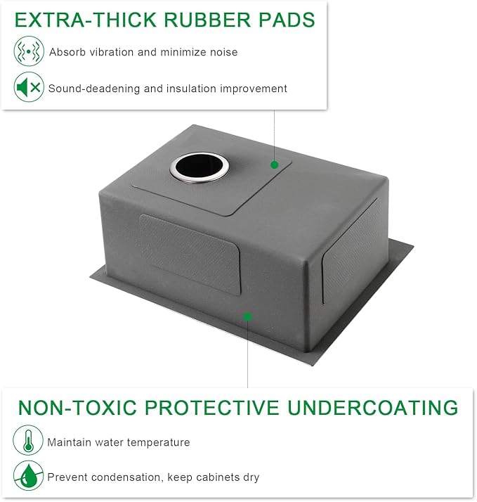 25x18 Inch Kitchen Sink, Commercial Grade 304 Steel Kitchen Sink, Centre-Offset Drain, 9" Deep Single Bowl Kitchen Sinks, Brushed(Inclued Bottom Grid & Drain Strainer)