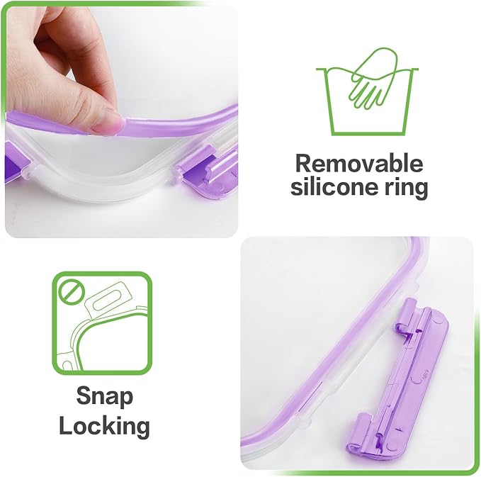 10 Pack Borosilicate Glass Meal Prep Containers with Locking Lids, Glass Food Storage Containers Set, Airtight Lunch Bento Boxes, BPA-Free & Leak Proof, 36oz & 14oz, Freezer, Oven Safe-Purple