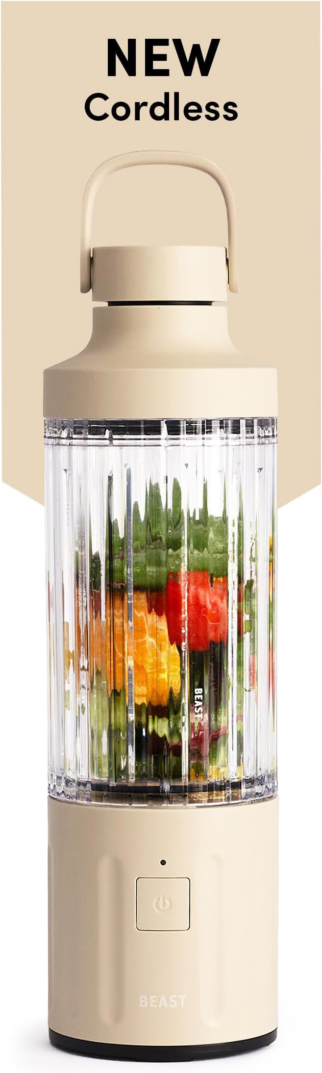 Beast GO Cordless, Premium Portable Blender for Shakes & Smoothies, 22oz Blending Vessel, Blends Ice & Frozen Fruit, Rechargeable USB-C Battery, Drinking Lid and Straw System (Sand)