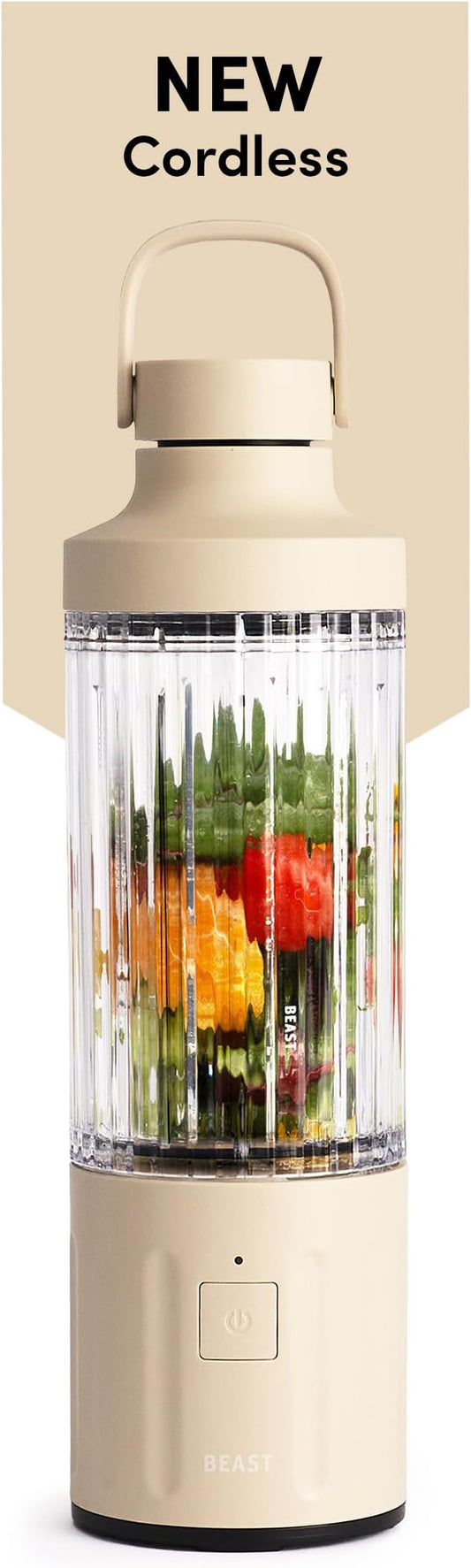 Beast GO Cordless, Premium Portable Blender for Shakes & Smoothies, 22oz Blending Vessel, Blends Ice & Frozen Fruit, Rechargeable USB-C Battery, Drinking Lid and Straw System (Sand)