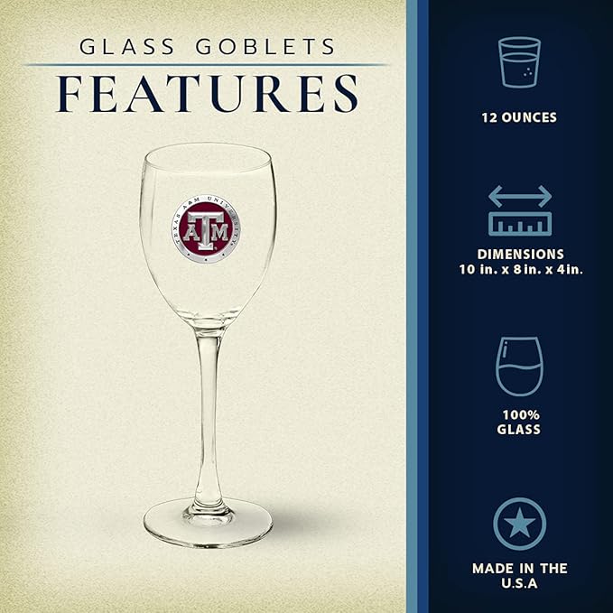 Heritage Pewter Texas A&M Glass Goblets – Set of 2 | 12 OZ Goblet Wine Glasses | Expertly Crafted Pewter Glass