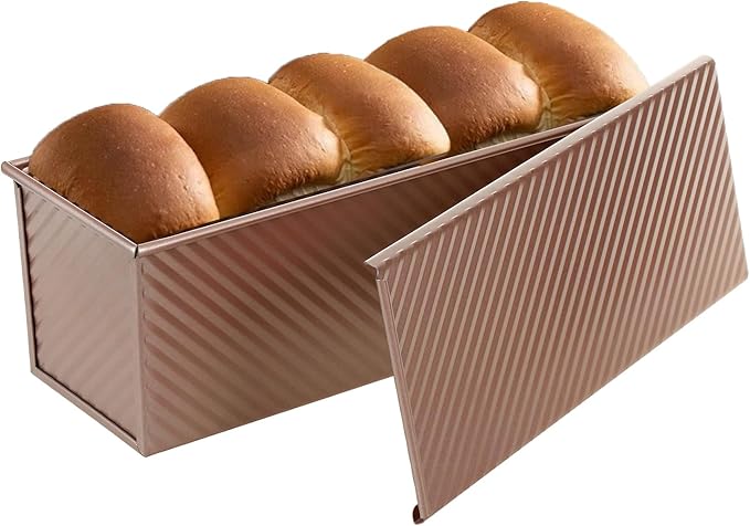 SS&CC Pullman Loaf Pan with Lid 13x4 | 2.2lb Carbon Steel Bread Pan for Homemade Sourdough & Sandwich Bread | Nonstick Bakeware, Heavy Duty & Easy Clean (Gold, 2.2lb)