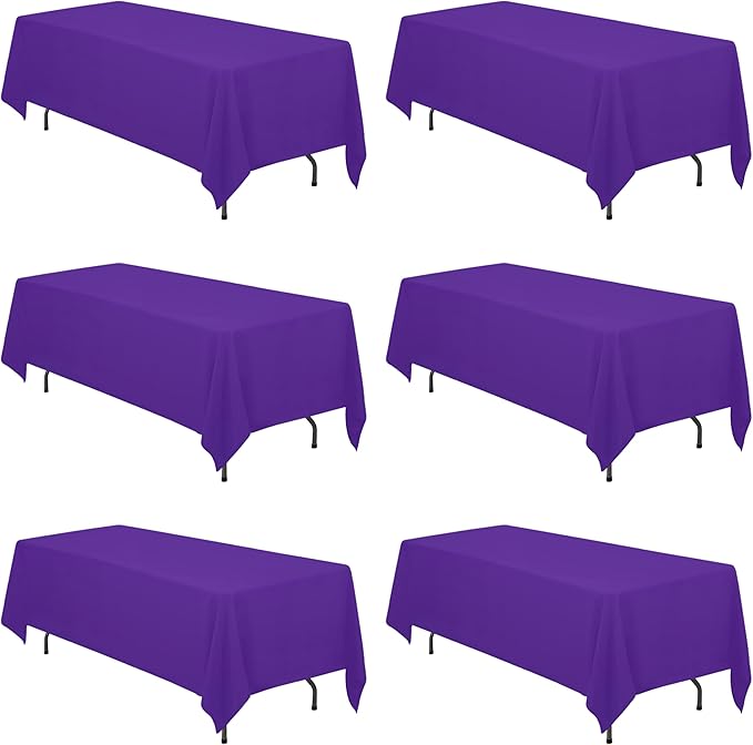 BRILLMAX 6 Pack Purple Tablecloths 70 x 120 Inch for 6ft or 8ft Rectangle Tables - Rectangular Bulk Linen Polyester Fabric Washable Cloth Cover for Wedding Reception Banquet Birthday Party