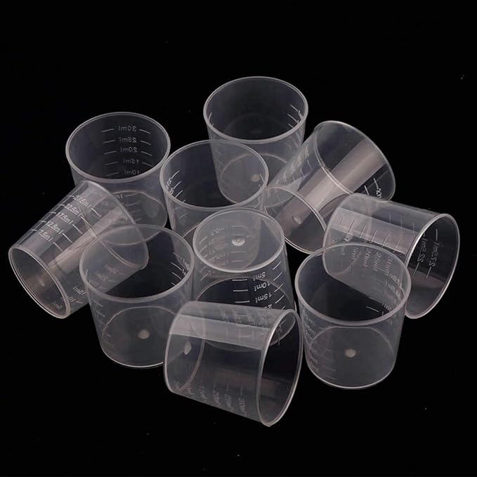 300 Pack 1oz/30ml Plastic Graduated Cups Transparent Scale Cups with 300 Pack Wooden Stirring Sticks for Mixing Paint, Stain, Epoxy, Resin