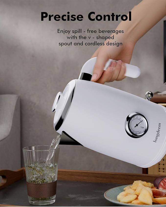 LONGDEEM 1L Small Electric Kettles Stainless Steel, Portable Travel Mini Hot Water Boiler Heater, Cool Touch Teapot, Auto Shut-Off & Boil-Dry Protection for Cooking, Business Trip and More, White