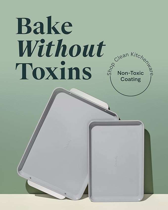 Caraway Non-Stick Ceramic Baking Sheet Duo - Naturally Slick Ceramic Coating - Non-Toxic, PTFE & PFOA Free - 18 x 13" Large & 15 x 10" Medium - Gray