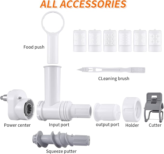 6 In 1 Pasta Maker Attachment for KitchenAid Stand Mixers with 6 Different Shapes of Pasta Outlet, Stainless Steel Plastic ABS