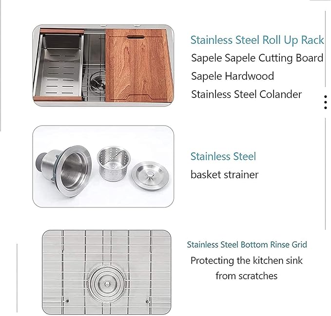 Lordear Kitchen Sink Drop In 28x22 Topmount 16 Gauge Stainless Steel Single Bowl Ledge Workstation Kitchen Sink Basin