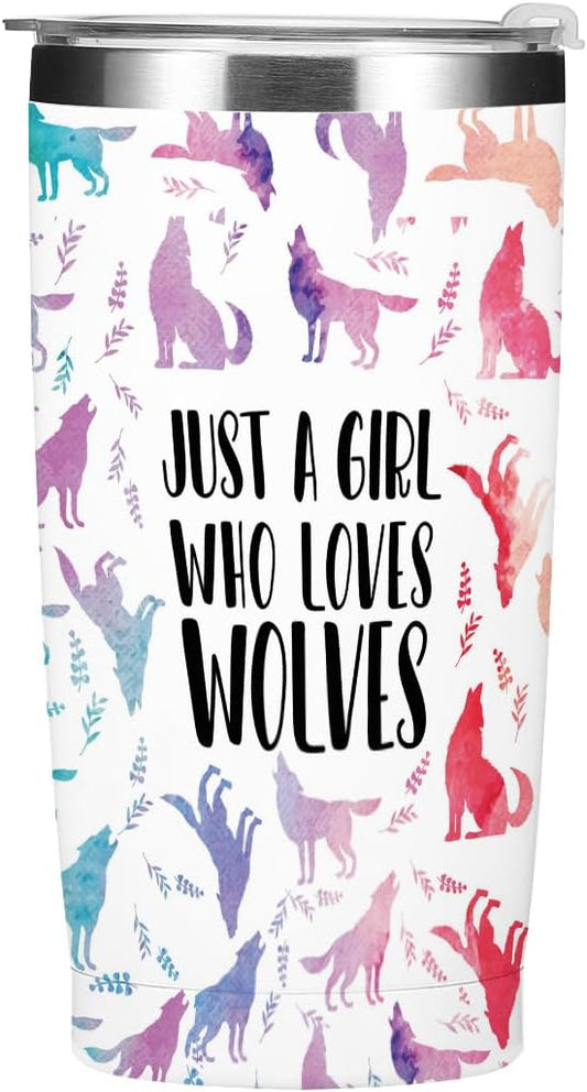 Cute Wolf Stuff Tumbler, Wolf Decor 20 oz Stainless Steel Coffee Mug，Travel Cup，Insulated Cup with Lid for Car, Perfect Gifts for Girl Sister Friend Animal Lover Christmas Birthday