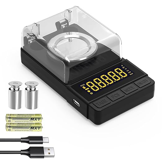 MAXUS Digital Milligram Scale 50g/0.001g, Compact Mg Scale with 20g Calibration Weight and Accessories, Black Powder Scale for Reloading