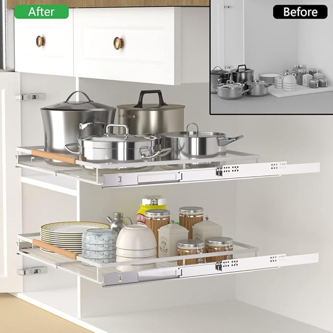 Large Expandable Pull Out Cabinet Drawer, Heavy Duty Slide Out Basket Cabinet Organizer for Kitchen, Under Sink, Bathroom, Wardrobe, 17''-28''W(3 Pack)