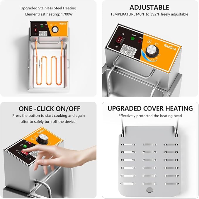 Electric Deep Fryer 10L/10.5QT Stainless Steel Single Tank Commercial Fryer with Basket, 1700W 110V Countertop Deep Fryer for Home Kitchen and Restaurant Use with Oil Thermometer & Temperature Control