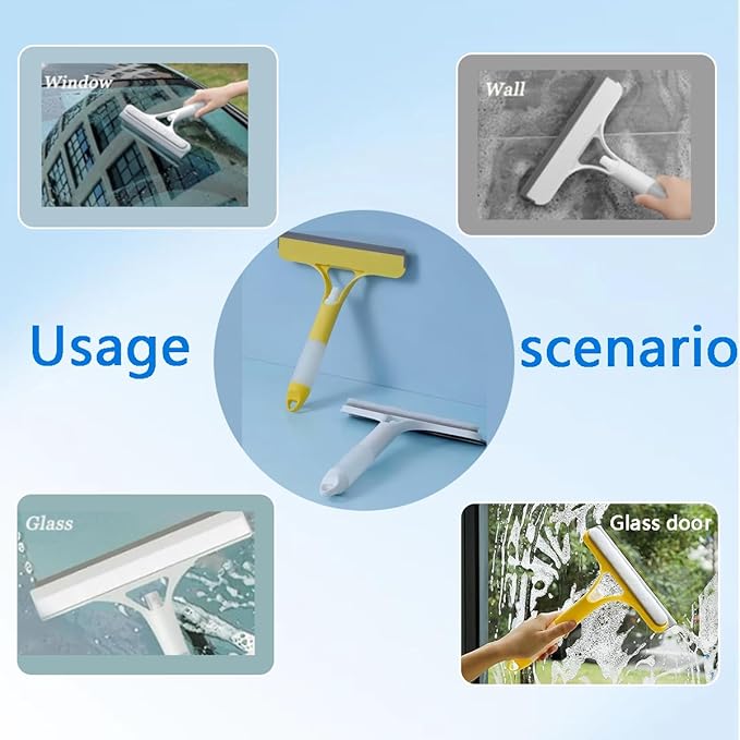 2Pcs 3 in 1 Window Cleaning Scraper, 2025 New 3 in 1 Spray Squeegee,All Purpose Window Cleaner Squeegee, for Car, Home, Kitchen Window (White+Yellow)