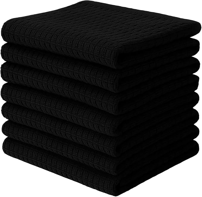 CRAFTSWORTH Kitchen Towels, 15 x 26 Inches, Pack of 6, 400 GSM, 100% Ring Spun Cotton, Striped Solid Black Cotton Dish Towels Super Soft and Absorbent, Tea Towel and Bar Towel