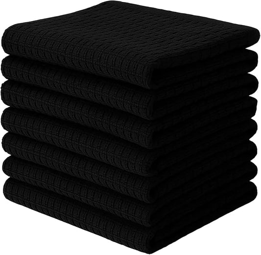 CRAFTSWORTH Kitchen Towels, 15 x 26 Inches, Pack of 6, 400 GSM, 100% Ring Spun Cotton, Striped Solid Black Cotton Dish Towels Super Soft and Absorbent, Tea Towel and Bar Towel