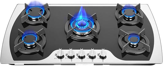 36 inch Gas Cooktop, 5 Burners Built-in Gas Stove with Push-button Rotary Switch, NG/LPG Convertible Cooktop for Home, Kitchen, Apartments and RV (36 inch)