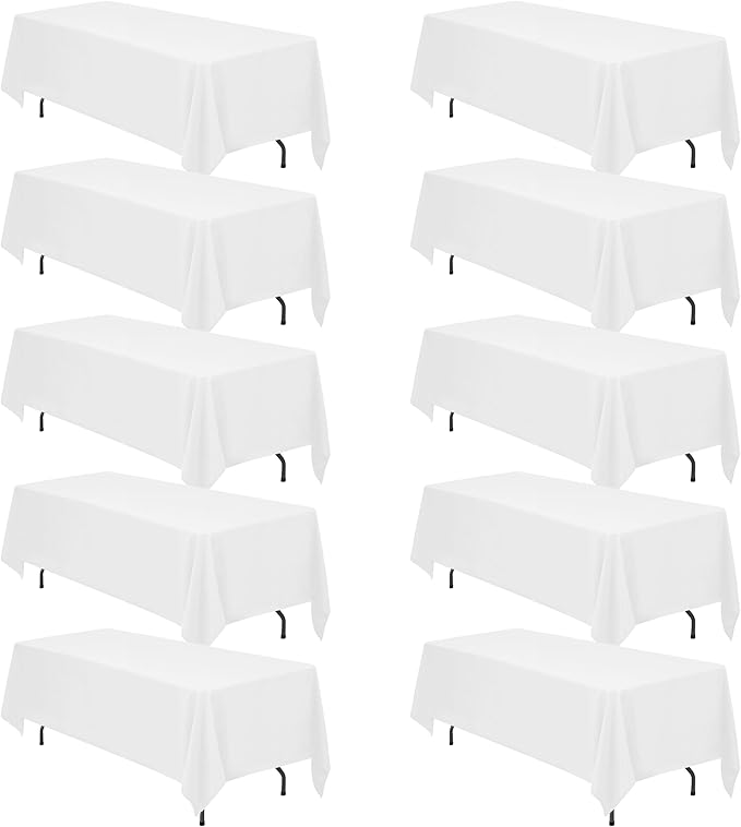 BRILLMAX 10 Pack White Tablecloths 70 x 120 Inch for 6ft or 8ft Rectangle Tables - Rectangular Bulk Linen Polyester Fabric Washable Cloth Cover for Wedding Reception Banquet Birthday Party