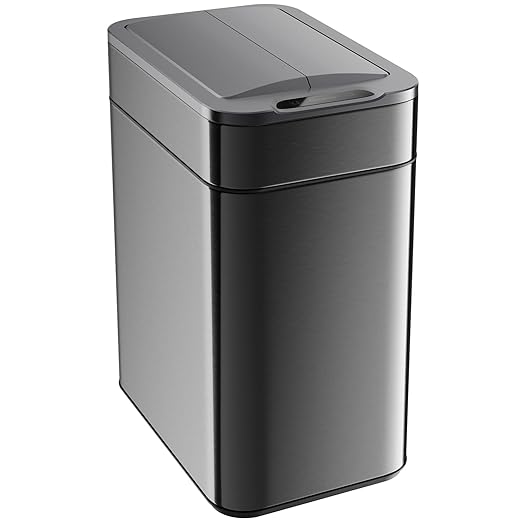 hOmeLabs - 13 Gallon Kitchen Trash Can - Retractable Automatic Sensor Butterfly Lid, Space-Saving Design, Easy to Clean, Battery-Operated with Batteries Included - Dark Stainless Steel