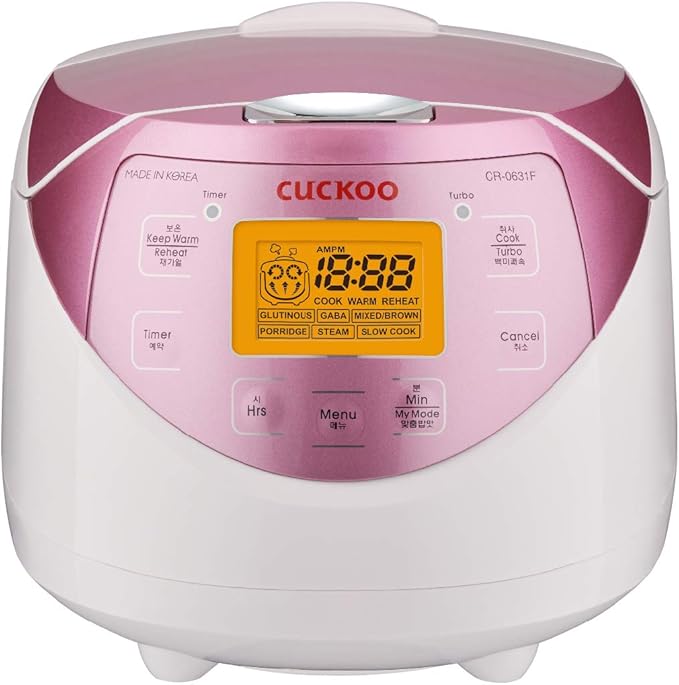 CUCKOO Micom Rice Cooker 6 Cup Uncooked / 12 Cup Cooked, Korean Fuzzy Logic Rice Cooker with Delay Timer & Keep Warm Setting, Versatile Food Steamer with Non-Stick Inner Pot, Pink (CR-0631F)