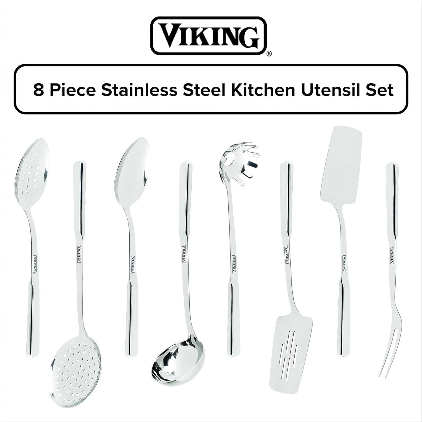 Viking 4-Piece Premium Cookware Bundle – 10” Nonstick Frying Pan, 2.4 Qt Sauce Pan with Lid, 8 Qt Stock Pot, 6 Stainless Steel Kitchen Utensils – Oven & Dishwasher Safe, Induction Ready