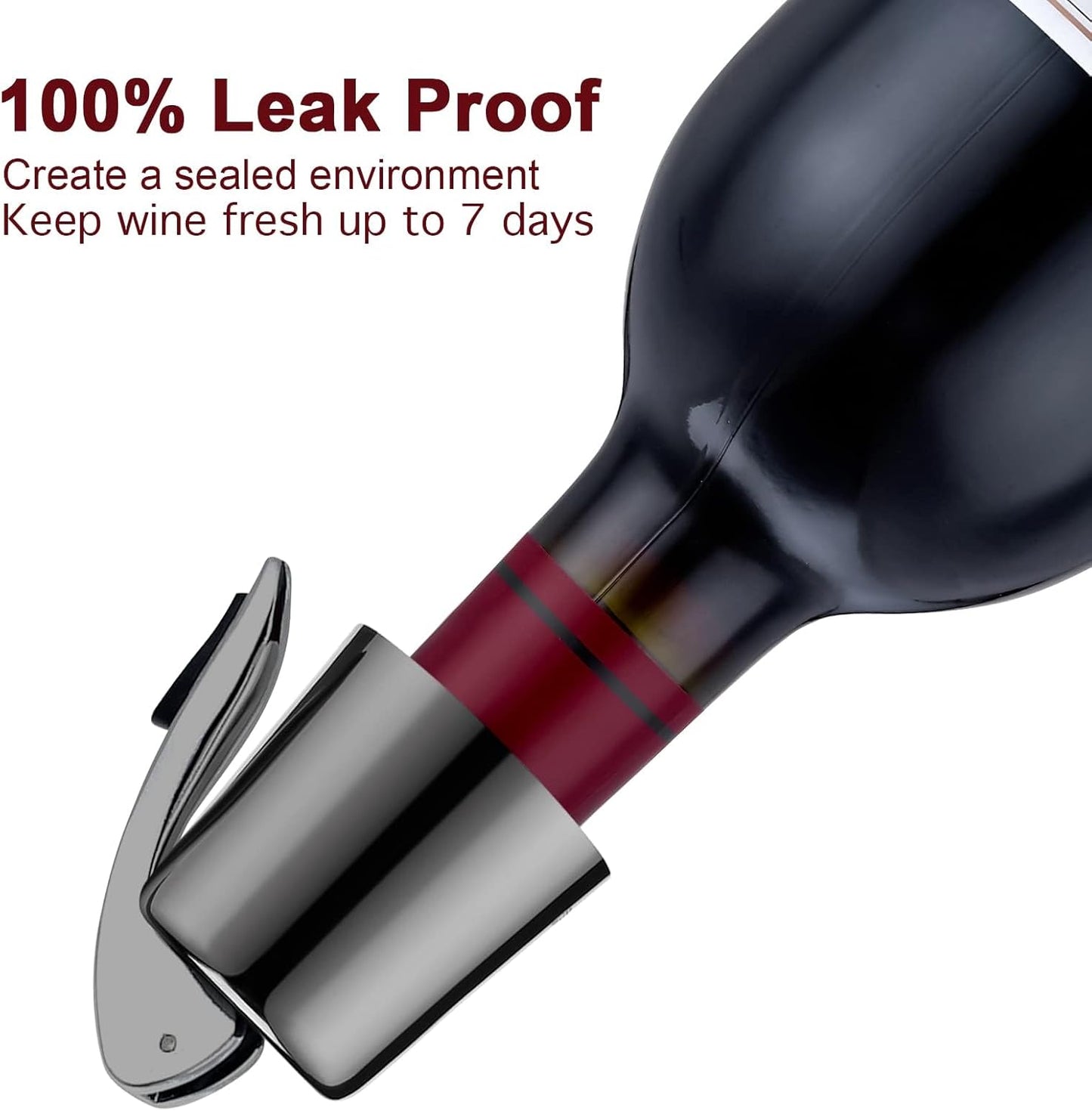 Wine Stoppers with Stainless Steel Vacuum Stopper and Silicone Reusable Corks, Leak Proof Keeps Wine Fresh, Suitable for Red & White Bottles (Black, 1 Pack)