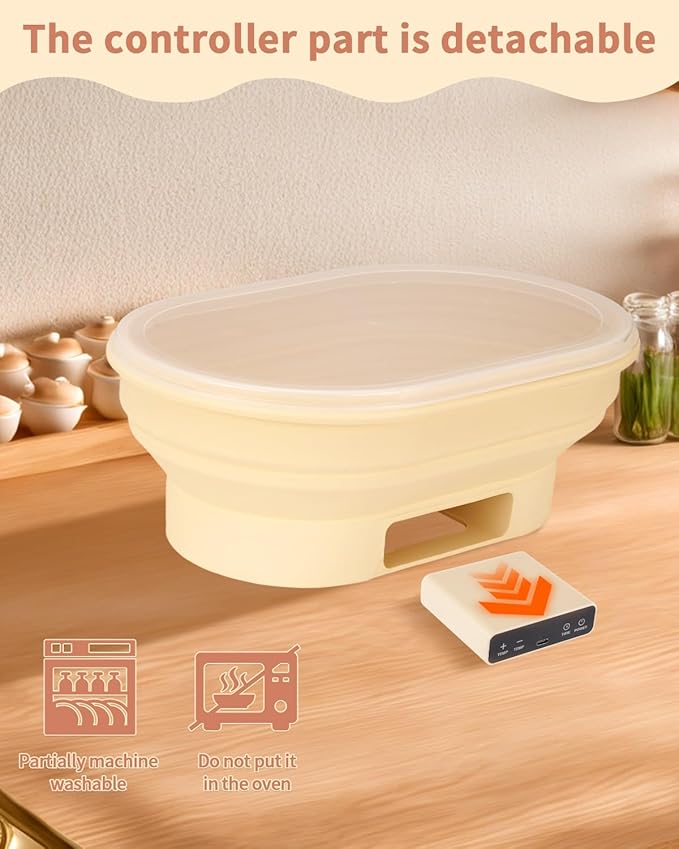 2L Heating Bread Proofing Basket Set Foldable Thermostatic Silicone Bowl with 77-122℉ 6 Gears Temperature & 6H Timer, for Artisan Baking Sourdough Starter Bread Making Supplies Tools Kit