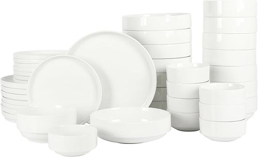 Gibson Home Rothernberg Stackable 40 Piece, Service for 8, White Porcelain Plates and Bowls Set