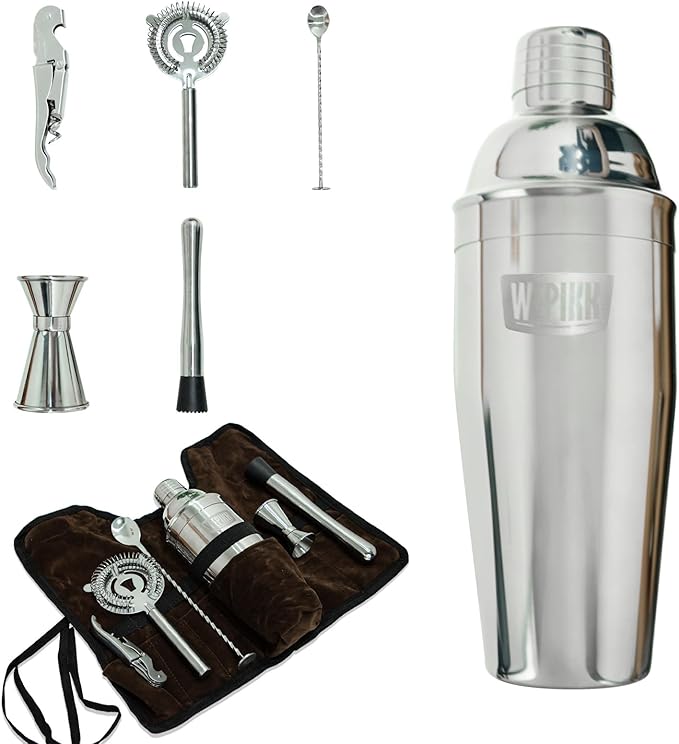 Stainless Steel Cocktail Shaker Set, 24oz/750ml Bartender Kit Includes Strainer and Stir Stick for Home, Bar, Party, Bar Accessories for The Home Bar Set (Silver)