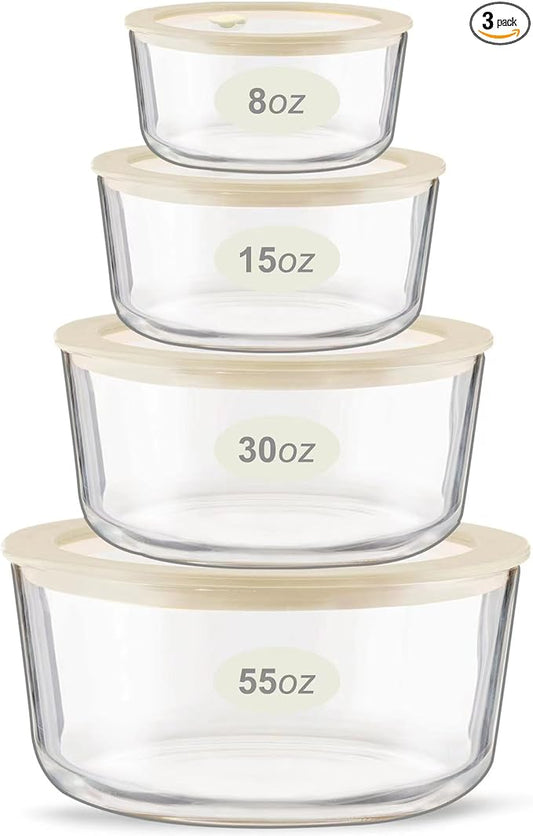 Urban Green Glass Food Container Set with Glass Lid, 4 Pack, Meal Prep Containers with Silicone Framed Airtight Lid, Leakproof, 100% Plastic Free,