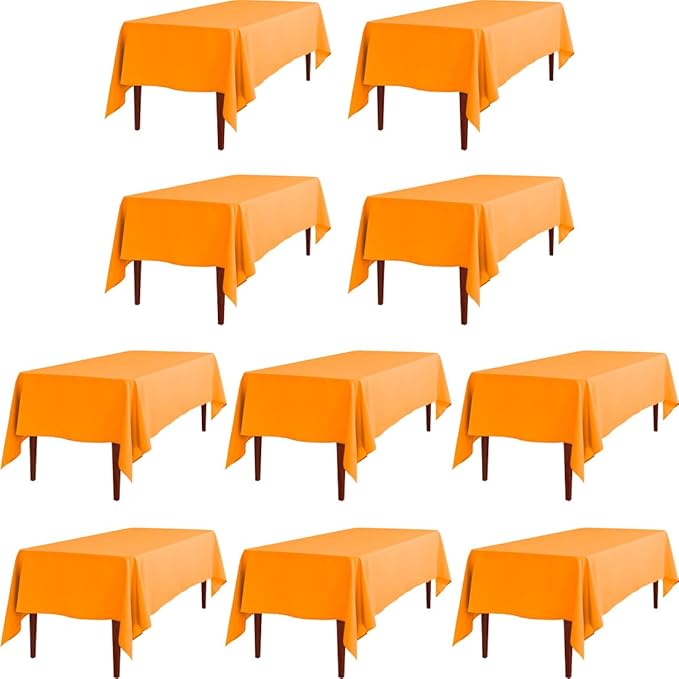 LTC LINENS 10 Pack Orange Rectangular Tablecloths 60 x 126 Inch for 8 Feet Rectangle Banquet Tables with Half-Drop - Stain and Wrinkle Resistant Polyester Fabric Cloth Table Covers for Party, Wedding