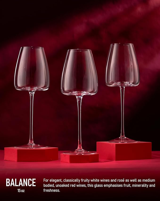 White Wine Glasses Set of 6, 15oz Crystal Wine Glasses for Red, White Wine, Long Stem Crystal Glasses with Unique Bottom Design, 440ml