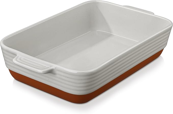 MALACASA Lasagne Dishes for Oven, 4.8 Qt Ceramic Oven Dish with Handles, 9 x 13 Inch Deep Rectangular Baking Dish Casserole Dishes, Grey Lasagna Pan Bakeware for Roasting, Series TARA