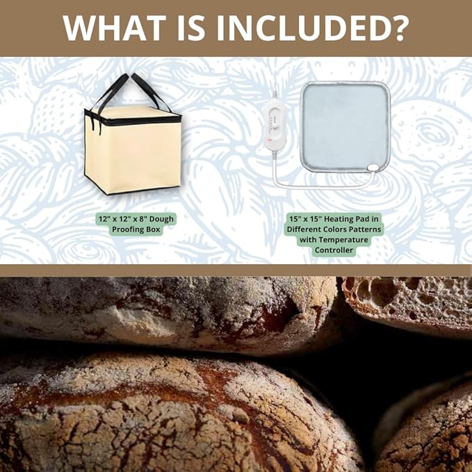 9" Round and 10" Oval Banneton Baskets with Scrapers, Bread Lame, E-Book with Recipes, Glass Jar with Strips, Labels & Chalk Pen, Spatula, Silicone Brush, Dough Whisk, Bread Bag & Heated Proofing Box