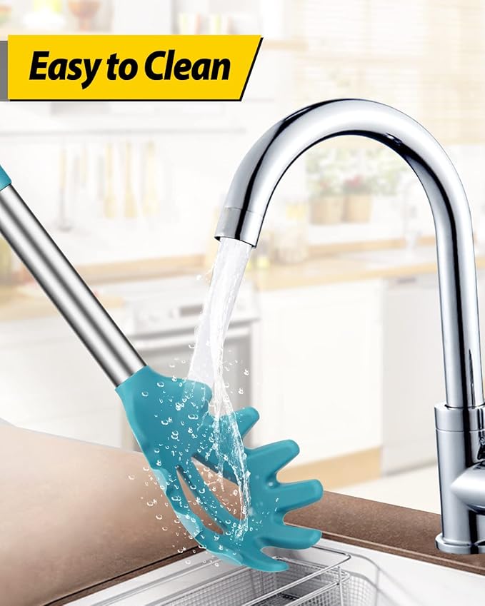 Pack of 2 Silicone Pasta Fork, Kitchen Heat Resistant Noodle Spoon Server, BPA Free Spaghetti Strainer, Best Cooking Tools (GRAY-BLUE)