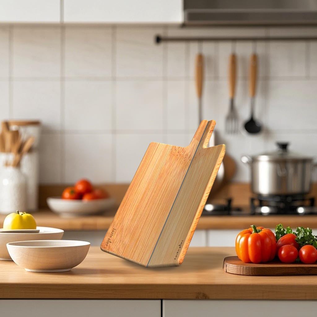Folding Bamboo Cutting Board for Kitchen, Durable Wood Chopping Board with Handles, Foldable Wood Cutting Board Perfect for Meat, Vegetables, Fruits, and Cheese, 10.9 x 8.4 Inch