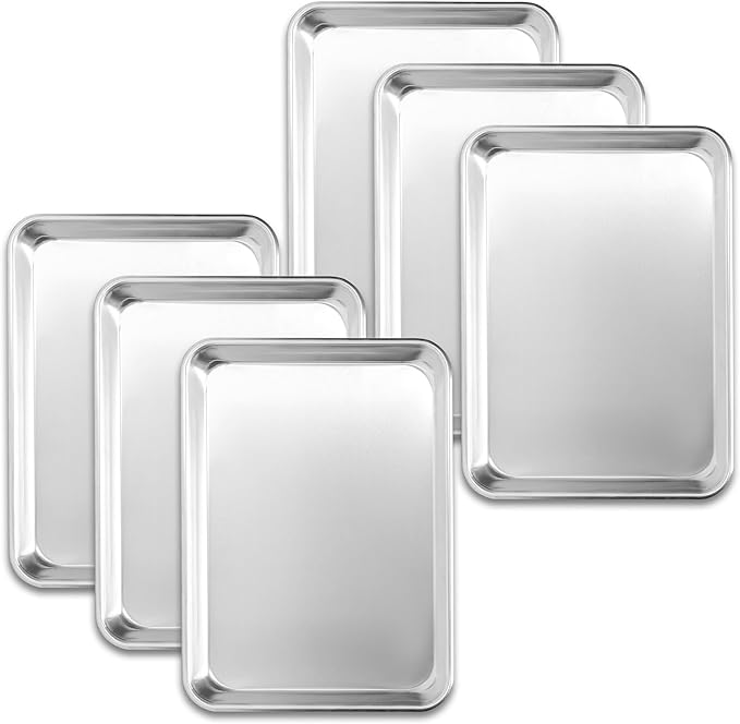 6 Pack Quarter Size Baking Sheet Pans, Aluminum Commercial Cookie Sheets Non-Stick, 13"x10"