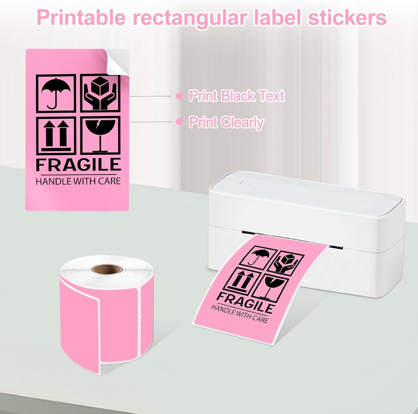 3 X 5 Inch Printable Waterproof Rectangle Color Coding Labels, 300 Per Roll Adhesive Color Coding Stickers for Bar-Codes, Address, Small Business Labeling, Inventory, Pink