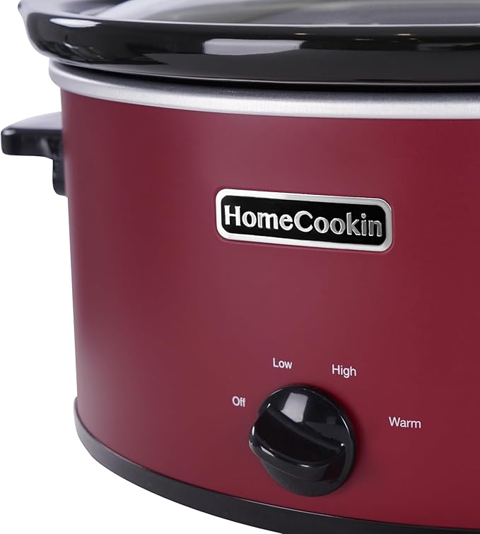 HOMECOOKIN 8 Quart Slow Cooker Oval Manual Pot Food Warmer with 3 Cooking Settings, Red Stainless Steel