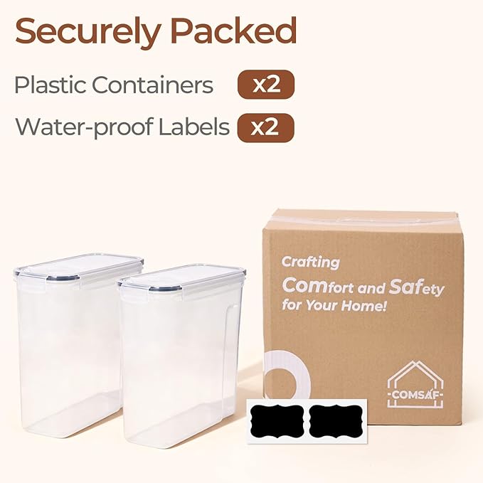 ComSaf Cereal Storage Containers Set (6.3L / 6.7Qt) – Airtight Food Storage with Lids, Pantry Organizer for Rice, Sugar, Flour