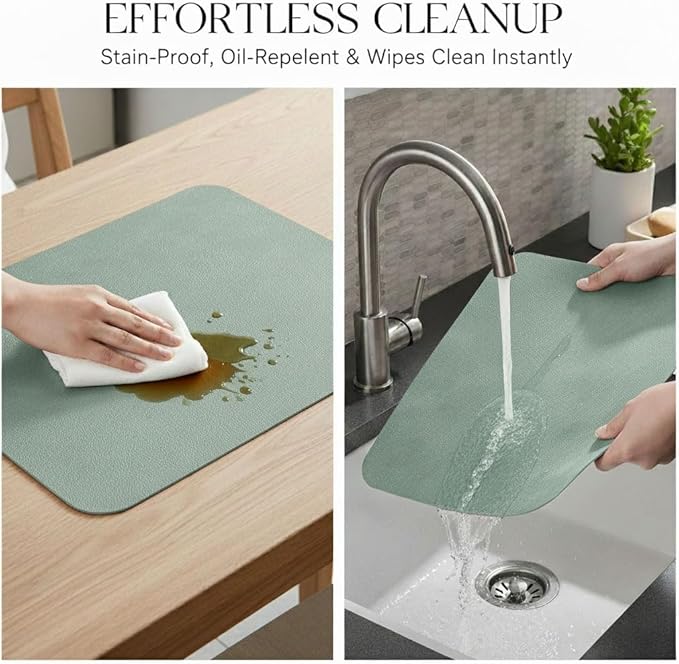 ICEDOG 12"x17" Waterproof PU Placemats - Faux Leather Heat-Resistant & Reversible Table Mats | Oil-Proof, Non-Slip for Kitchen, Dining, Outdoor BBQ (6, Green)