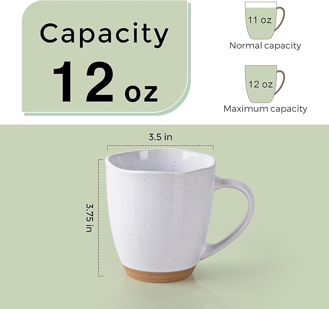 AmorArc 12oz Coffee Mugs, Ceramic Coffee Mugs set of 4 for Man, Woman, Dad, Mom, Modern Coffee Cups with handle for Latte/Cappuccino/Milk/Cocoa. Dishwasher&Microwave Safe, White